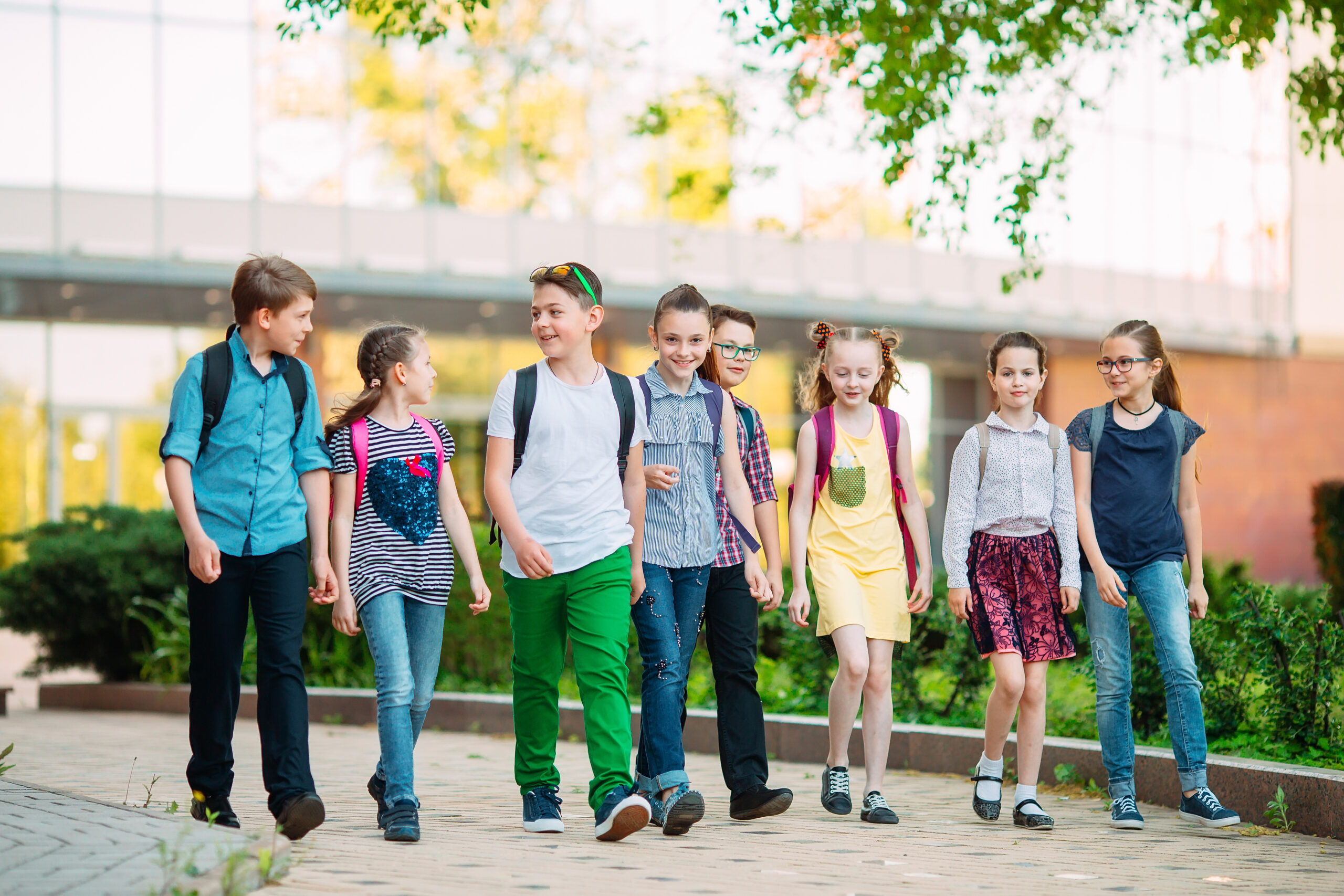 Group of kids going to school together